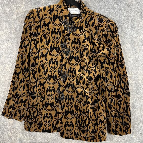 Evan Picone Jackets & Blazers - Evan Picone Women’s Blazer Sz 8 Black Floral Tapestry 4 Button Brown / Black‎